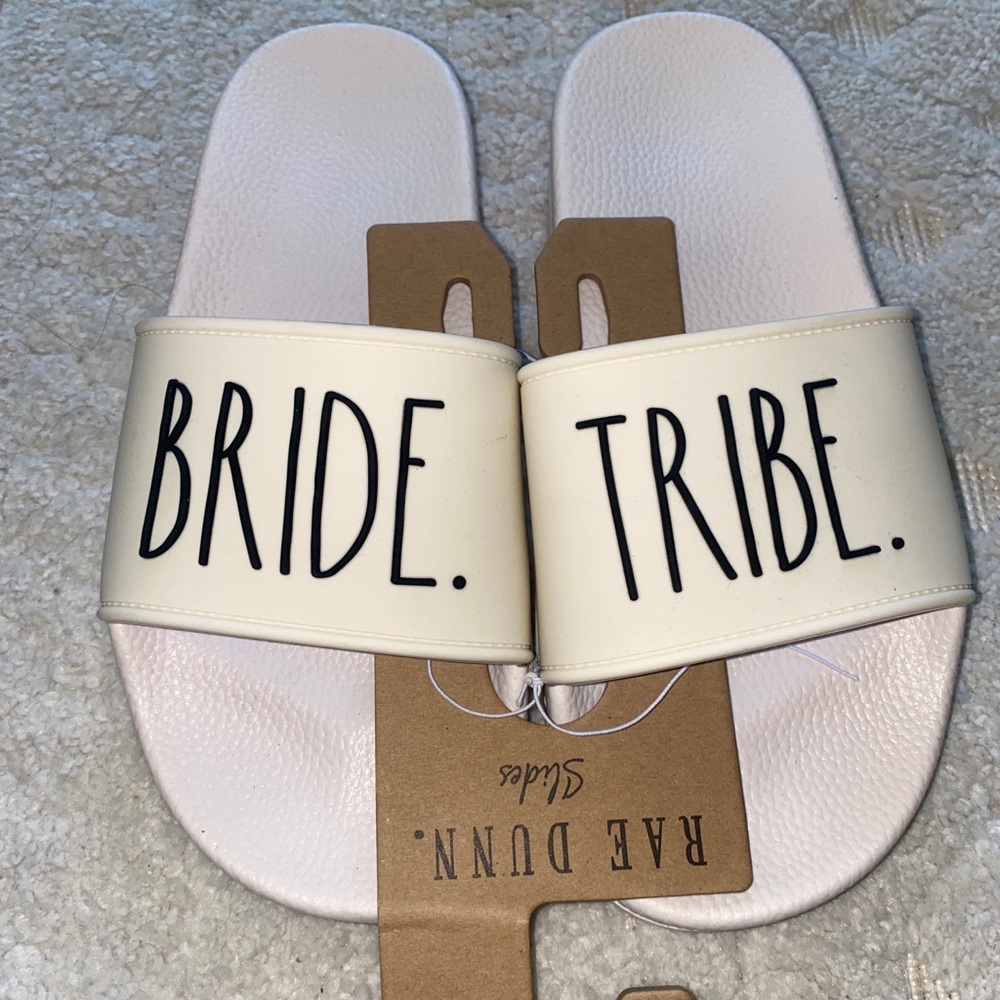 Rae Dunn BRIDE TRIBE Ivory Slides Women’s Sz 7 NWT